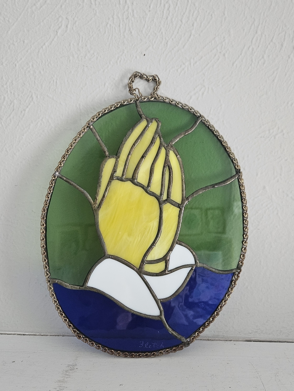 Vintage Praying Hands Stained Glass Suncatcher